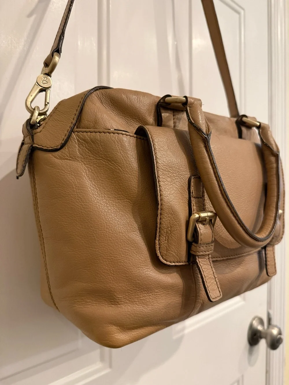 Boden Tan Leather Crossbody Satchel Bag – Soft Pebbled Leather